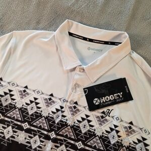 HOOEY Mens NWT Cowboy Golf Polo Shirt XL White Black Aztec Print Short Sleeve
